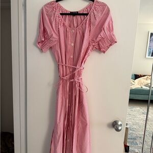 J. Crew Red and White Striped Midi Dress